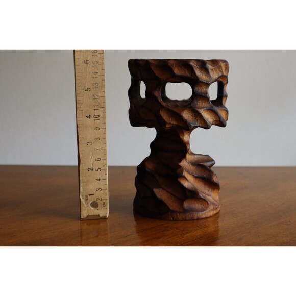 Vtg MCM Brutalist Carved Twisted Chalice Burl Wood Candle Holder Stand Tiki 6" - Picture 2 of 13